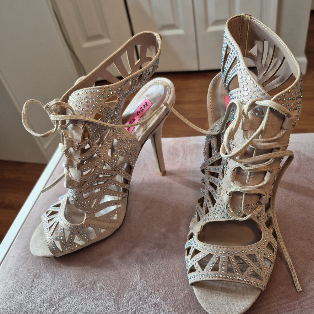 Betsey Johnson Lexx Lace-Up Heels with Rhinestones